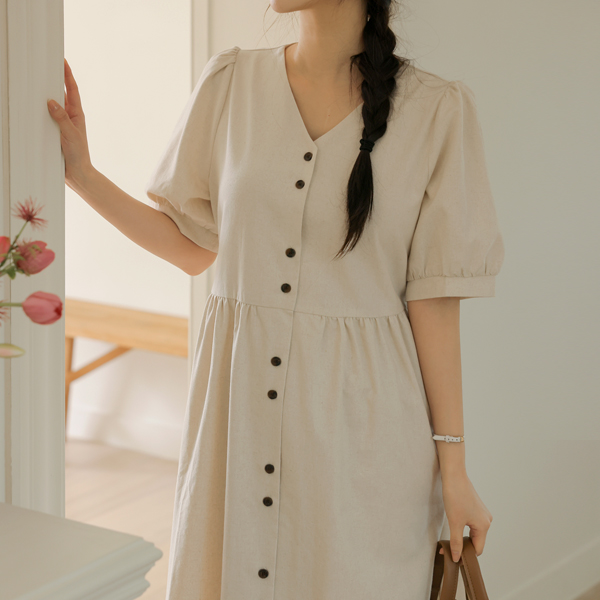 Maternity*Debit Linen Button Maternity Long Dress (Can Breastfeeding)