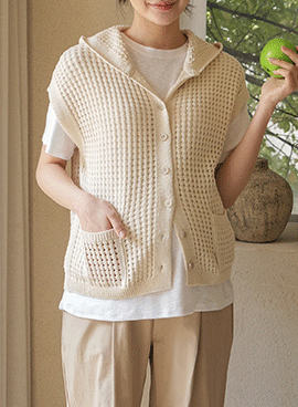 Maternity*Songsong Punching Hood Knit Vest
