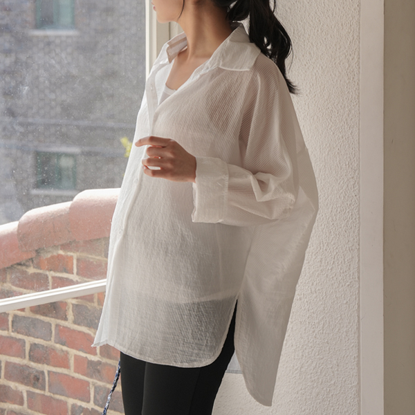 Maternity*Summer Wrinkle Stripe Overfit Shirt