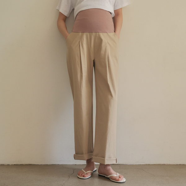 Maternity*Chino pin tuck wide maternity pants