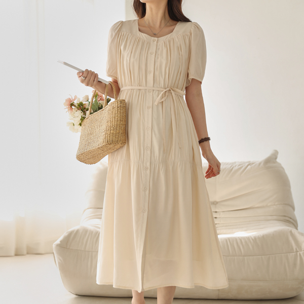[S-made]Maternity*Sarang Square Cancan Short Sleeve Maternity Dress (Nursing Possible)