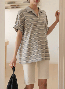 Maternity*Rugby Stripe Short Sleeve Loose Fit T-shirts