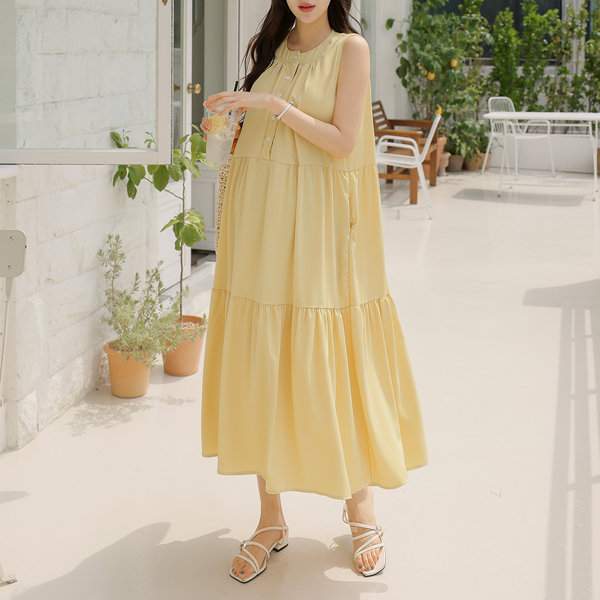 <b>[Limited-time discount]</b> Maternity*Half-button long cancan maternity dress (String set)