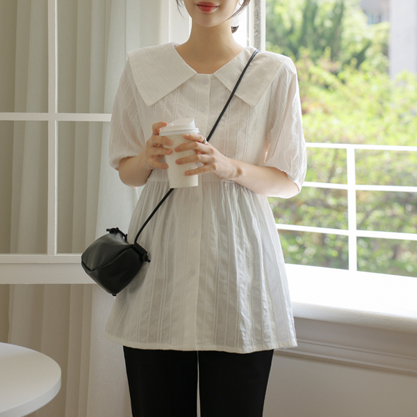 [S-made]Maternity*Dense lace flare short sleeve maternity blouse (breastfeeding possible)
