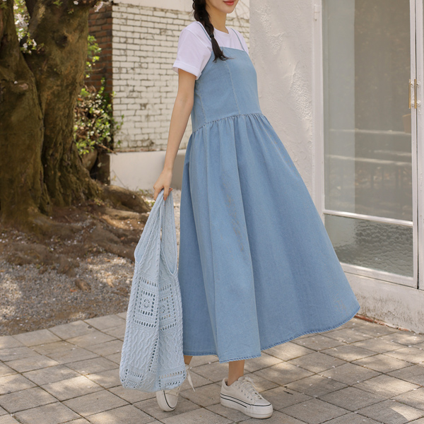 Maternity*Denim banding bustier maternity dress
