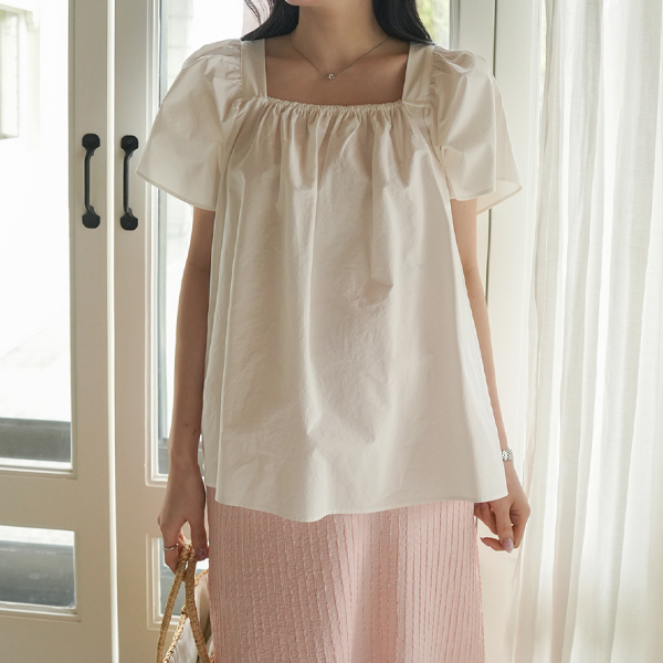 Maternity*Square neck banding cotton blouse