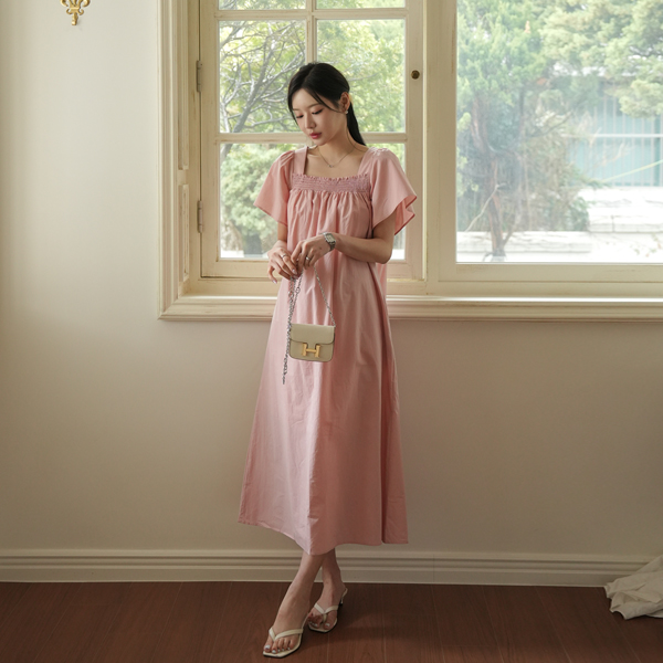 Maternity*Square neck smoke banding maternity one-piece