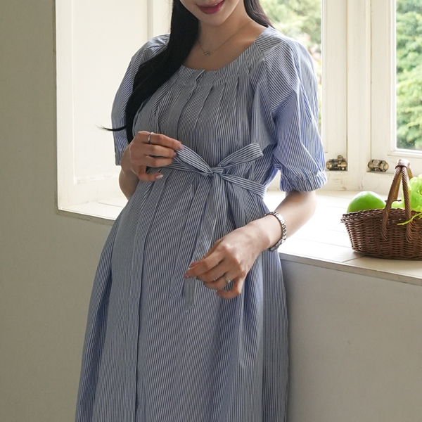 Maternity* Hidden Stripe Cotton Maternity Dress (String SET)