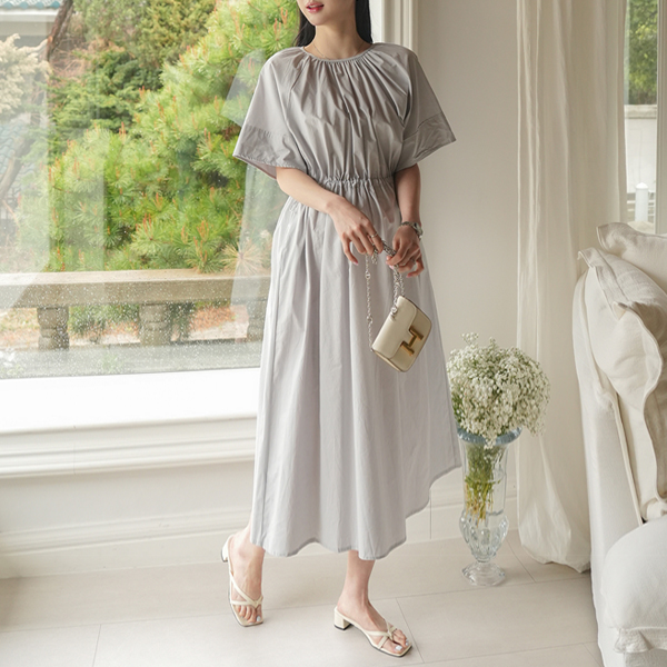 Maternity*Shirring stopper adjustable maternity dress