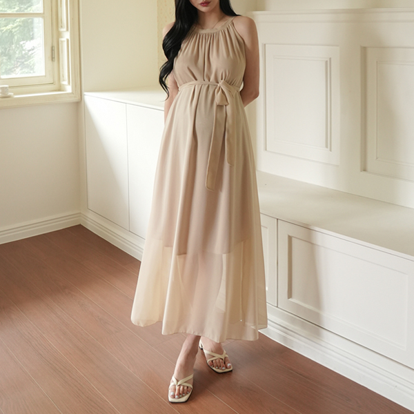 Maternity*Glow Halter Organza Maternity Dress (String SET)