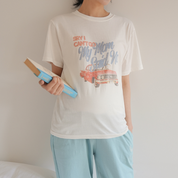 Maternity*Vintage Print Short Sleeves T-shirt