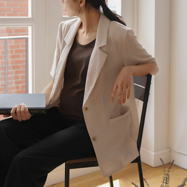 Maternity*Linen Touch Half Sleeve Jacket
