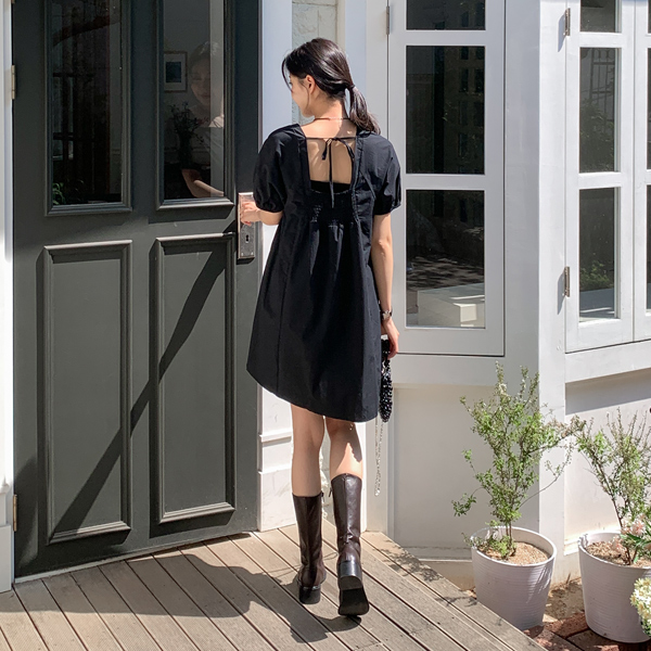 Maternity*Smoke back ribbon mini maternity dress