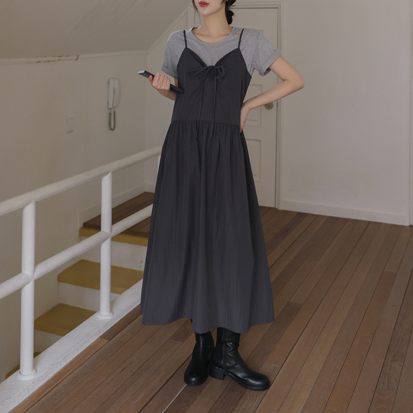 Maternity*Cheek shirring bustier maternity dress