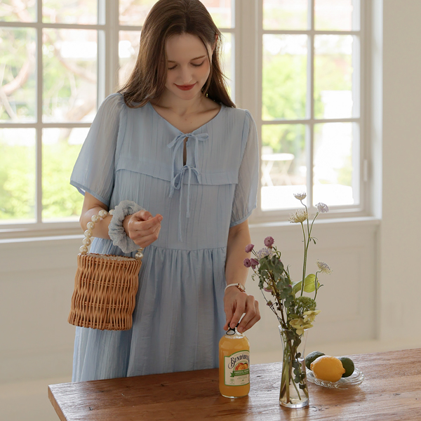[S,more]Maternity*Yoruribon Puff Sleeve Maternity Dress