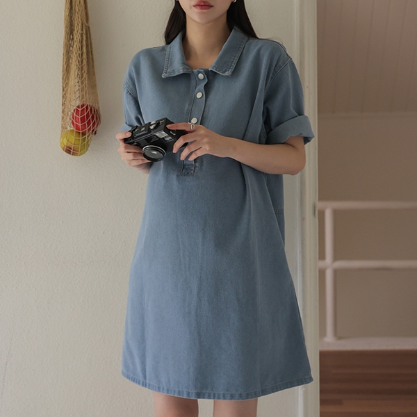 Maternity*Plain denim mini maternity dress (breastfeeding possible)