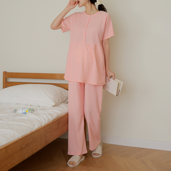 [S-made] Nursing clothes*Wrinkle Bongbong summer top and bottom set (suitable for pregnant women)