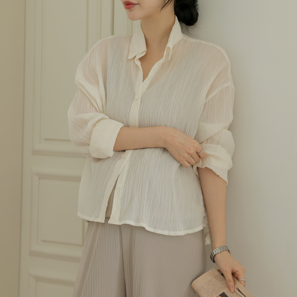 Maternity*Mood Wrinkle Semi-Crop Blouse Shirt