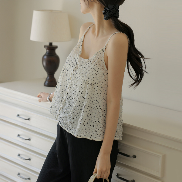 Maternity*Flower embossed adjustable strap bustier blouse