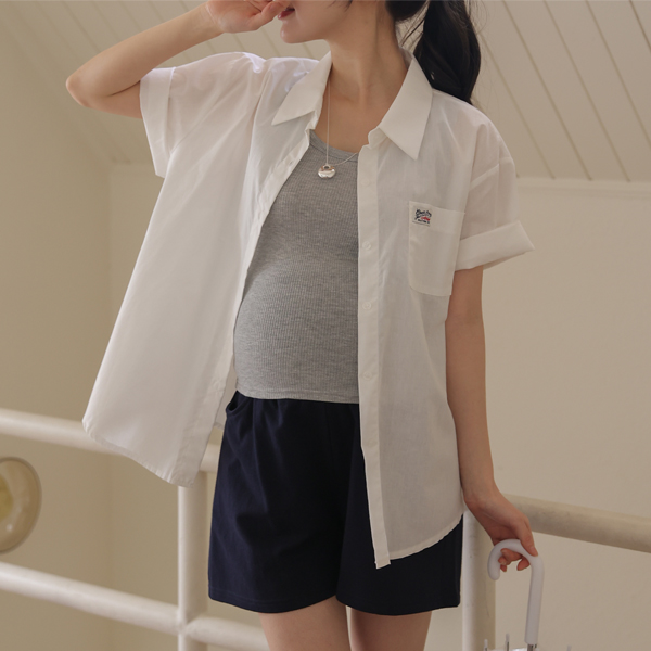Maternity*Willie Patch Boxy Fit Short Sleeve Shirt