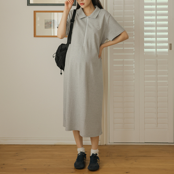 [S-made]Maternity*Embroidered Pique Short Sleeve Maternity Dress (Nursing Possible)