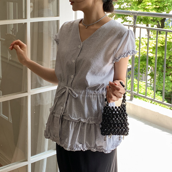 Maternity*Cotton Frill Fit Adjustable Blouse