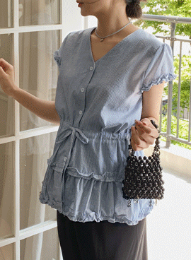 Maternity*Cotton Frill Fit Adjustable Blouse