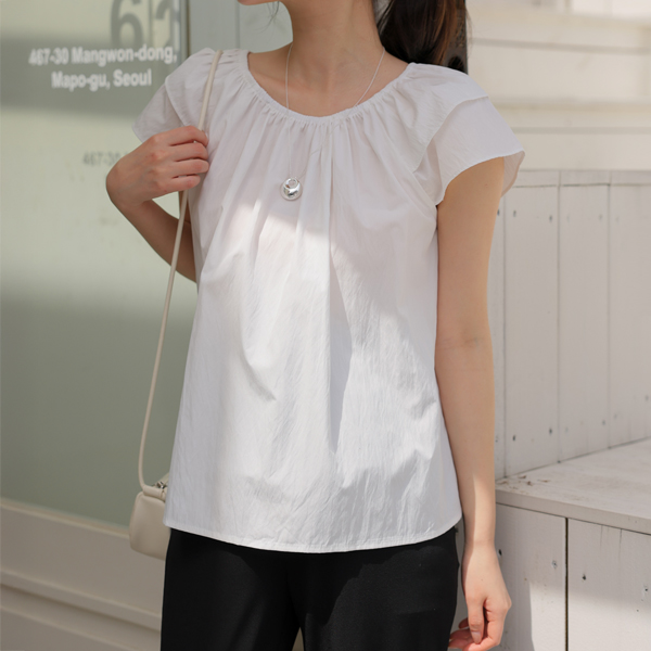 Maternity*Off-Way Rustling Shirring Blouse
