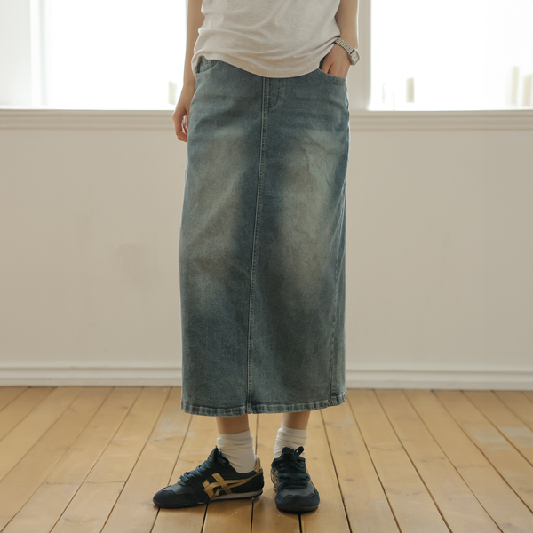 [S-made]Maternity*Soft Washing Denim Long Maternity Skirt