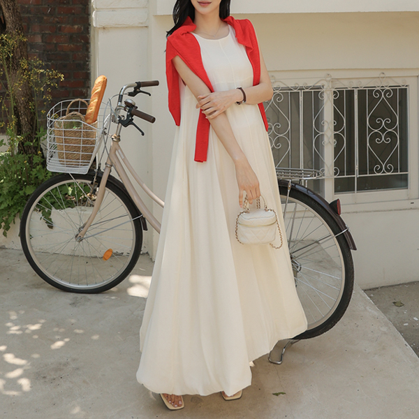 Maternity*A-line balloon sleeveless maternity dress