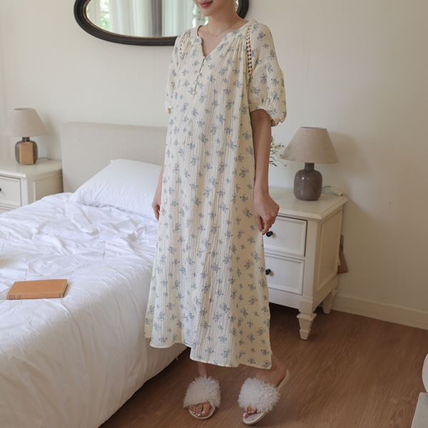Maternity*Floral pearl pajamas maternity one-piece