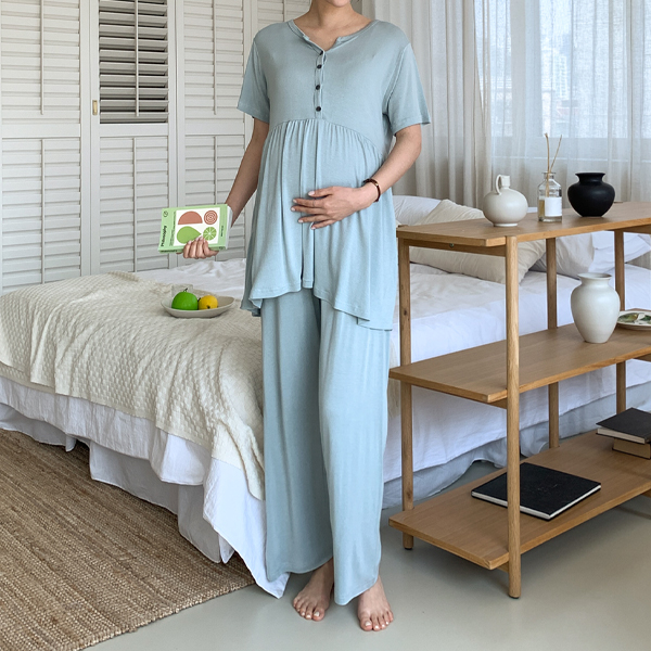 Nursing clothes*Char top and bottom short sleeve set