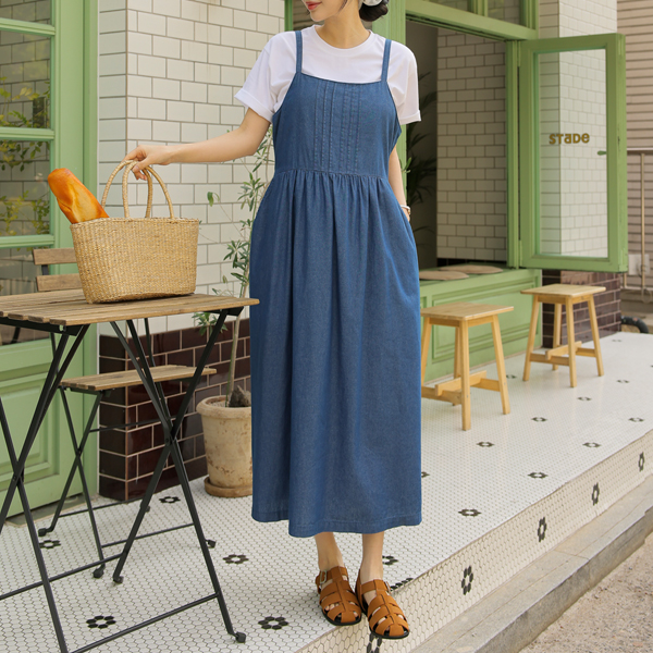 [S-made]Maternity*Pin Tuck Denim Bustier Maternity Dress