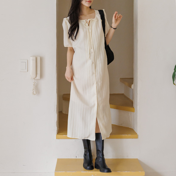 Maternity*Maternity Ribbon Button Maternity Dress