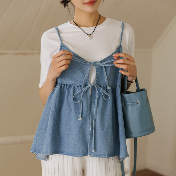 Maternity*Two-way denim cancan bustier