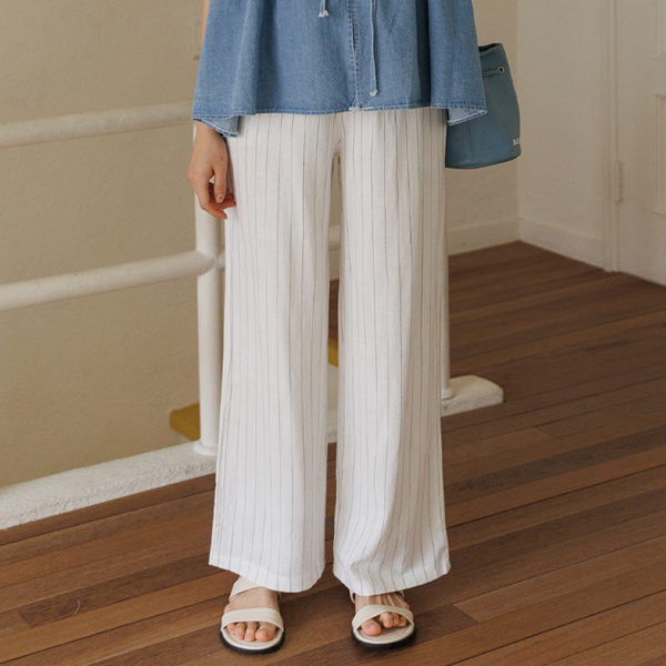 Maternity*Linen Stripe Wide Maternity Pants