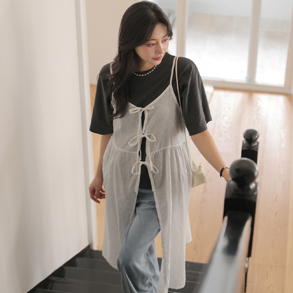 [S-made]Maternity*Layered Long Ribbon Bustier Maternity Dress