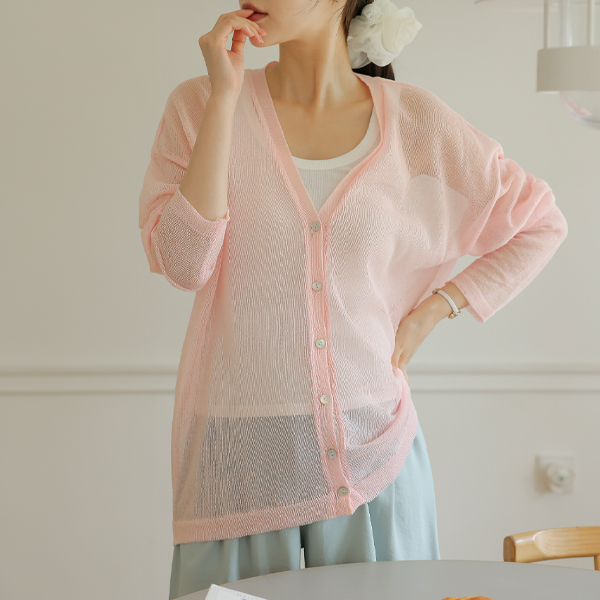 Maternity*Summer See-Through Loose Fit Linen Cardigan