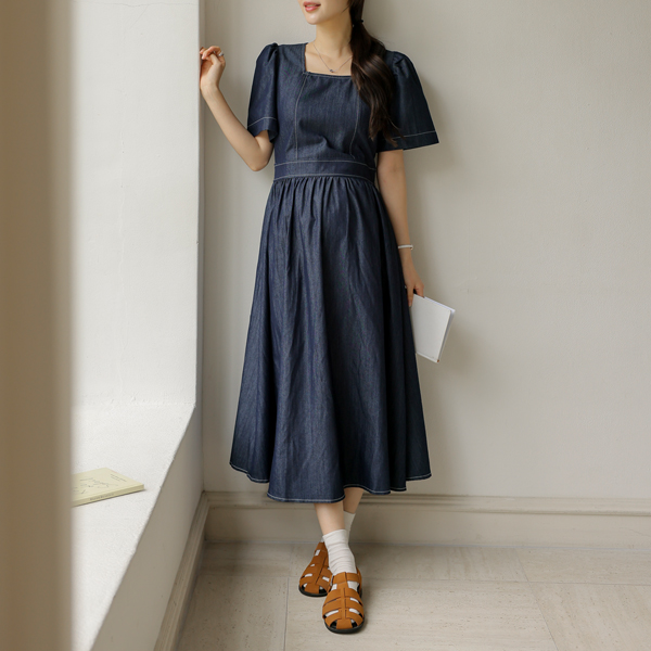 Maternity*Square Puff Stitch Maternity Dress