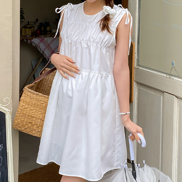 Maternity*Ribbon shirring adjustment maternity dress