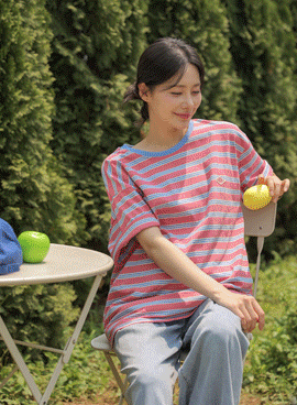 Maternity*Marine Stripe Short Sleeves T-shirt