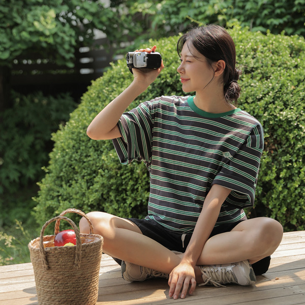 Maternity*Marine Stripe Short Sleeves T-shirt