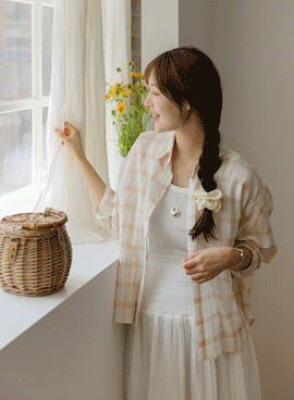 Maternity*Check and Yoru Semi-Crop Shirt