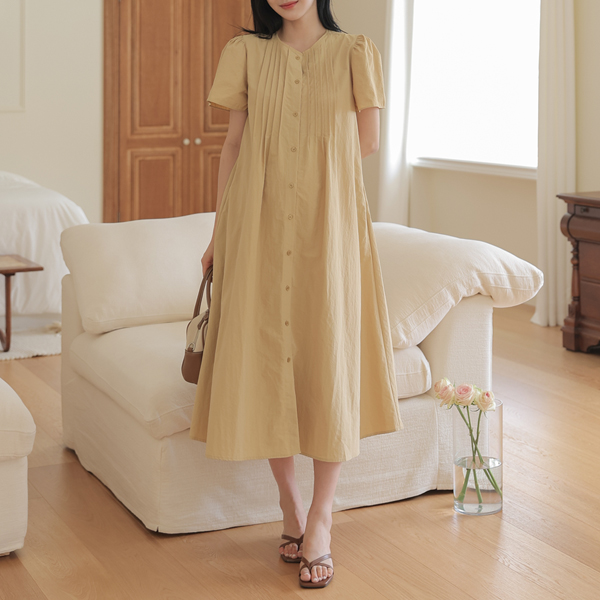Maternity*Rustic pin tuck button maternity dress