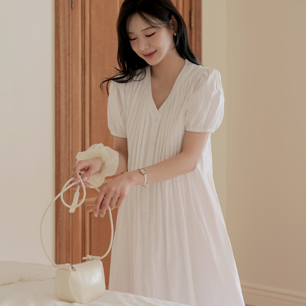 Maternity*Freesen pin tuck button maternity dress