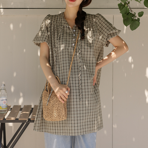 Maternity*Ethnic check mini maternity dress