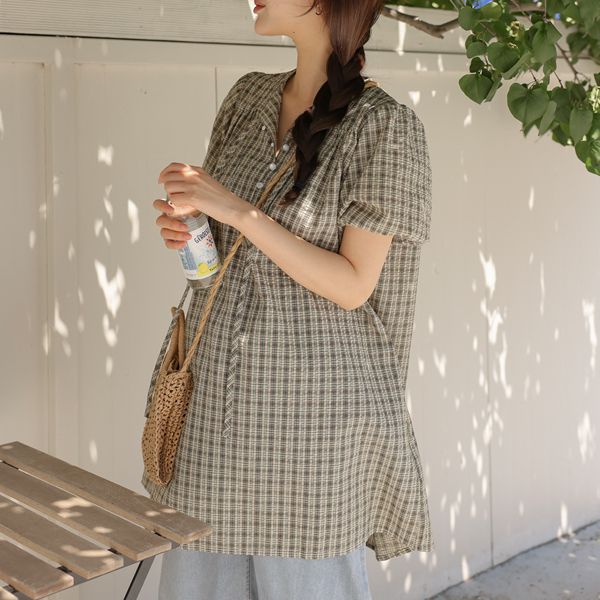 Maternity*Ethnic check mini maternity dress