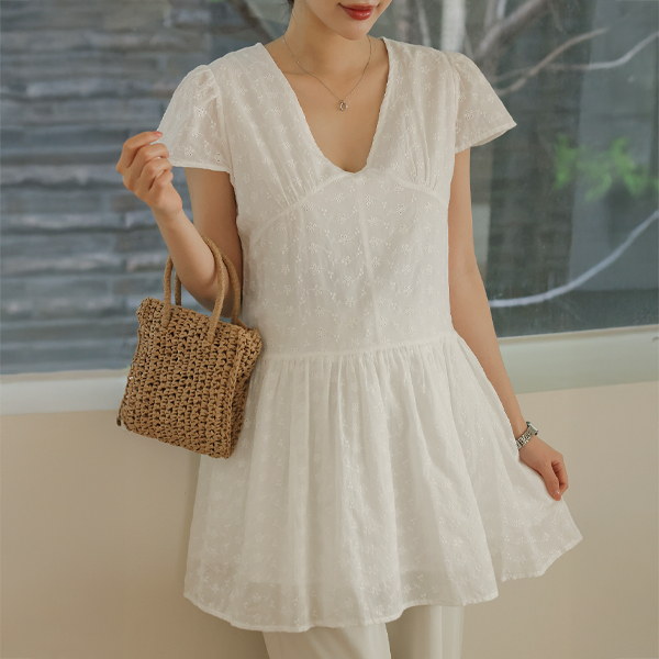 Maternity*Eyelet shirring mini maternity dress