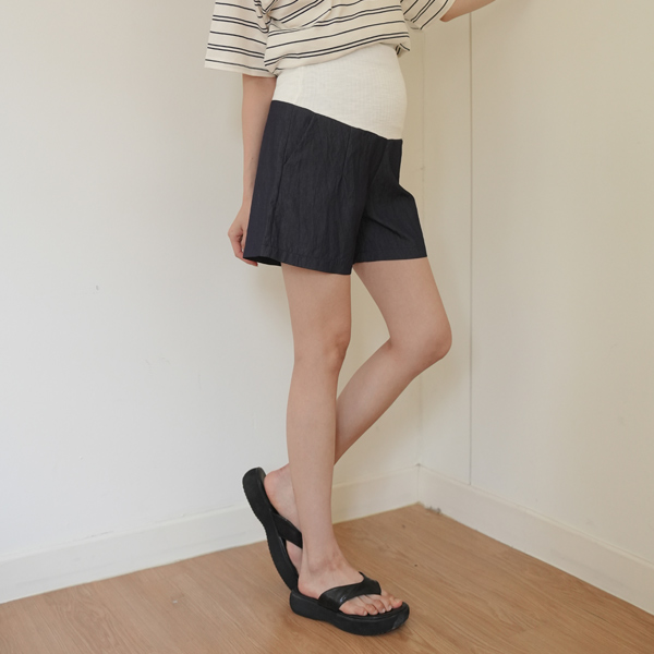 Maternity*Nylon Denim Maternity Shorts