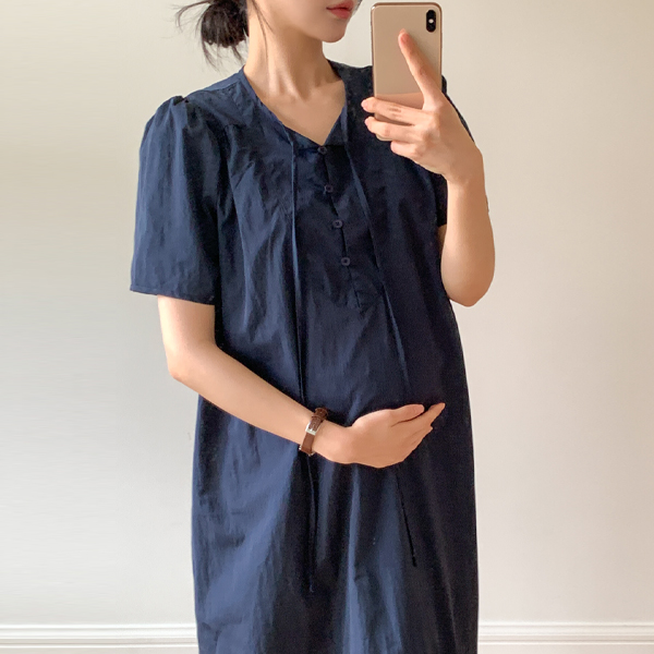 Maternity*Rusak front ribbon button maternity dress